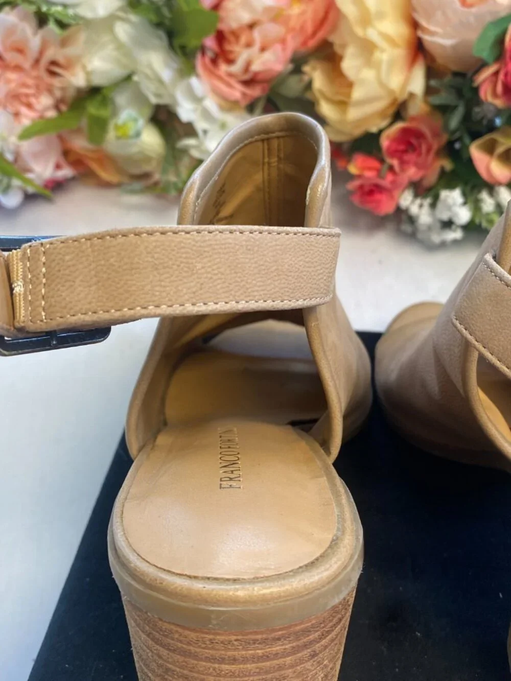 Franco Fortini Aniston Tan Leather Heel Sandals 7.5M